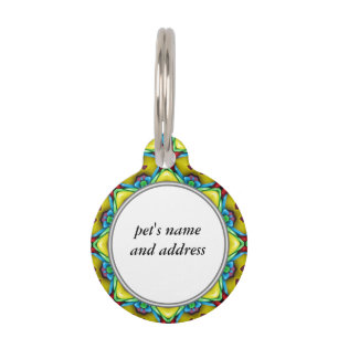 Tropical Sunburst Vintage Fractal Kaleidoscope Pet Tag