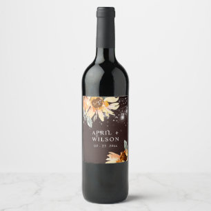 TROPICAL SUNFLOWER STARRY NIGHT MASON JAR WEDDING WINE LABEL