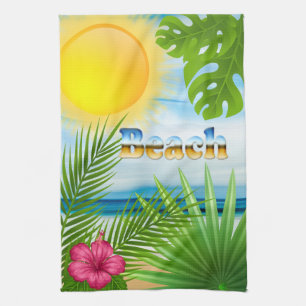 Tropical Sunrise Beach Paradise Tea Towel