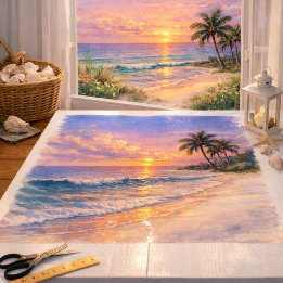 Tropical Sunrise Beach Watercolor Art Tissue Paper