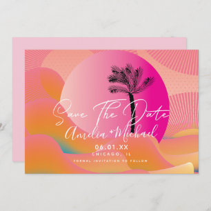 Tropical Sunrise Bold Pink Orange Save the Date Invitation