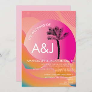 Tropical Sunrise Bold Pink Orange White Wedding Invitation