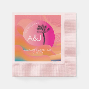 Tropical Sunrise Bold Pink Orange White Wedding Napkin