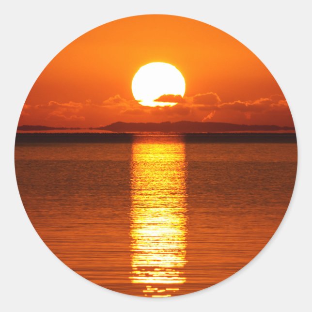 Tropical Sunrise in Orange Classic Round Sticker (Front)