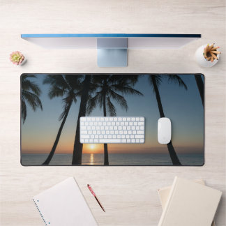 Tropical Sunrise – Palm Trees with Golden Sun Desk Mat