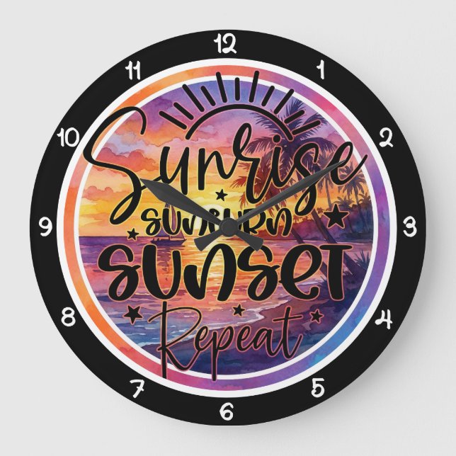 Tropical Sunrise Sunset Repeat Coastal Large Clock (Front)