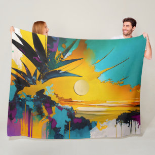 Tropical Sunset – Abstract Coastal Art Fleece Blanket