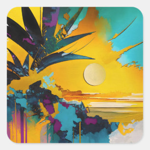 Tropical Sunset – Abstract Coastal Art Square Sticker