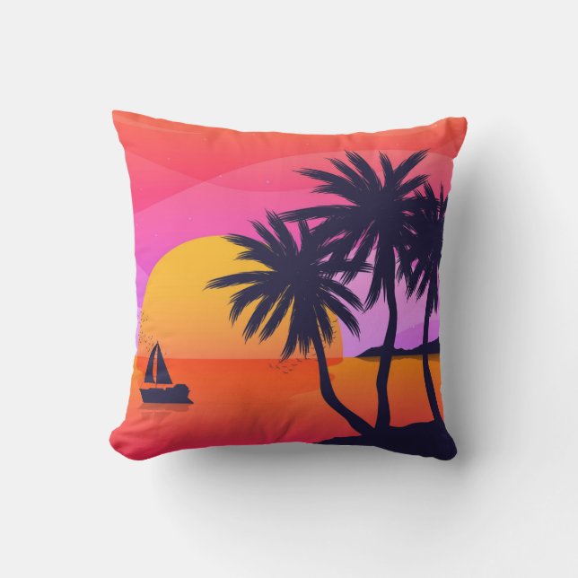Tropical Sunset and Palm Trees  Cushion (Front)