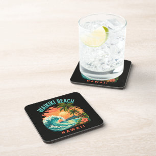 Tropical Sunset at Waikiki Beach Hawaii Coaster