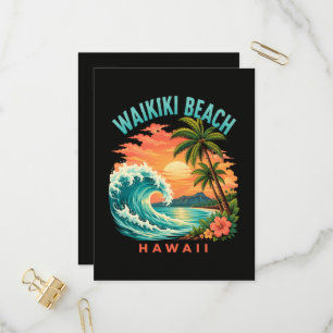 Tropical Sunset at Waikiki Beach Hawaii Invitation Postcard