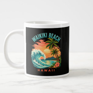 Tropical Sunset at Waikiki Beach Hawaii Large Coffee Mug