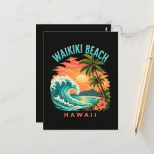 Tropical Sunset at Waikiki Beach Hawaii Postcard