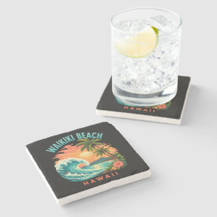 Tropical Sunset at Waikiki Beach Hawaii Stone Coaster