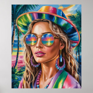 Tropical Sunset Babe Poster – Vibrant Retro Beach