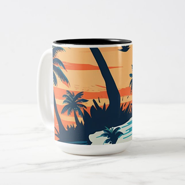 Tropical Sunset Beach Coffee Mug – Relaxing Palm (Front Left)