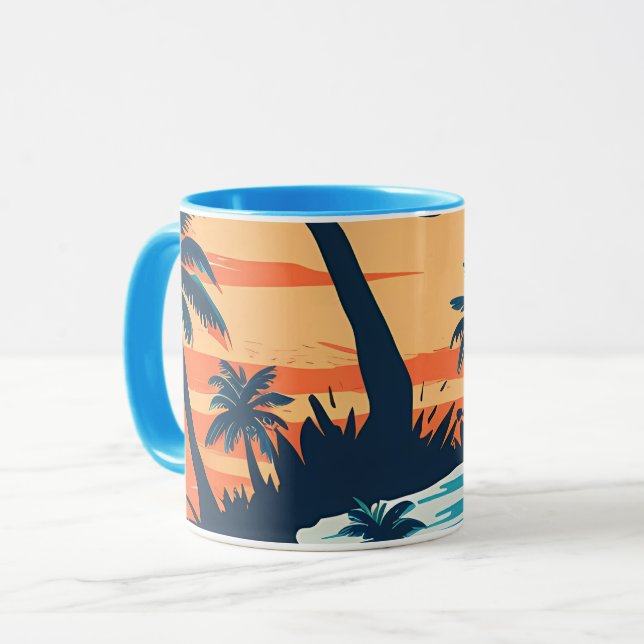 Tropical Sunset Beach Coffee Mug – Relaxing Palm (Front Left)