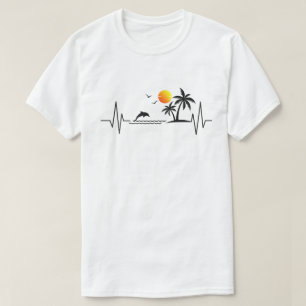 Tropical Sunset - Beach Life Heartbeat EKG Pulse T-Shirt