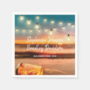 Tropical Sunset Beach Mason Jar Lights Wedding Napkin