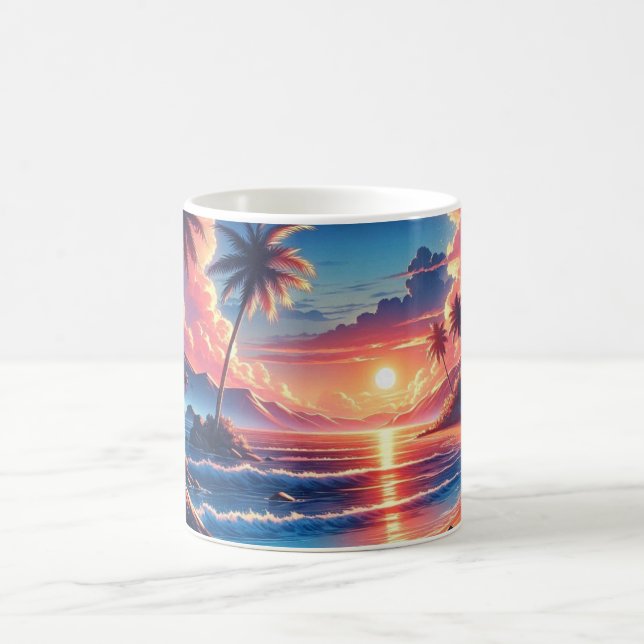 Tropical Sunset Beach Painting Coffee Mug (Center)
