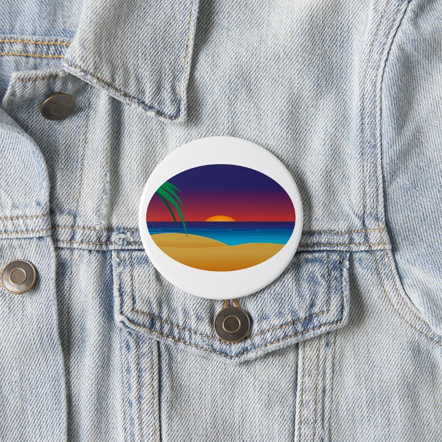 Tropical Sunset Beach Palm Leaves Ocean Waves 7.5 Cm Round Badge (Creator Uploaded)