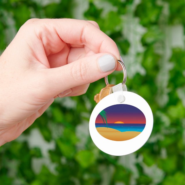 Tropical Sunset Beach Palm Leaves Ocean Waves Key Ring (Creator Uploaded)