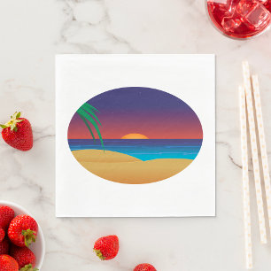 Tropical Sunset Beach Palm Leaves Ocean Waves Napkin