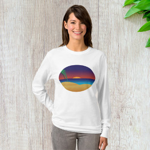 Tropical Sunset Beach Palm Leaves Ocean Waves T-Shirt