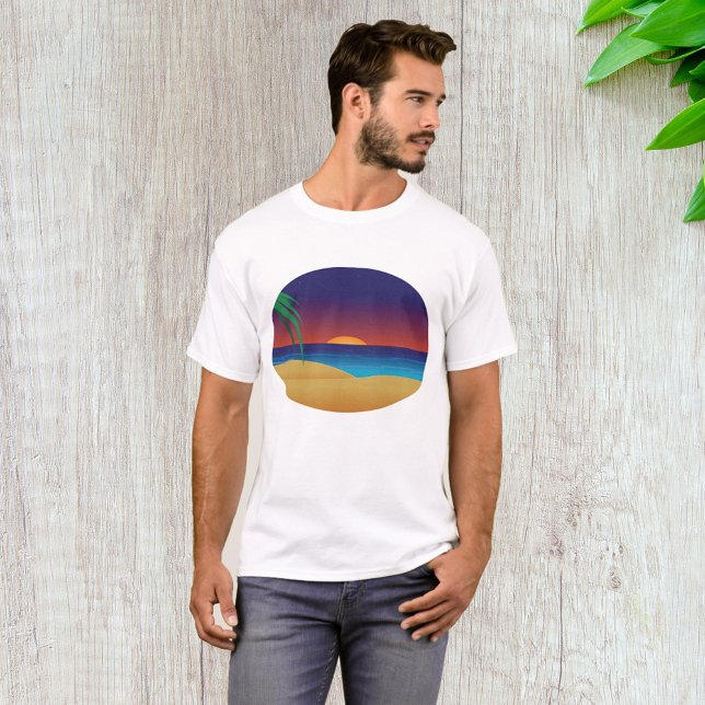 Tropical Sunset Beach Palm Leaves Ocean Waves T-Shirt (Creator Uploaded)
