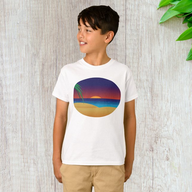 Tropical Sunset Beach Palm Leaves Ocean Waves T-Shirt (Creator Uploaded)