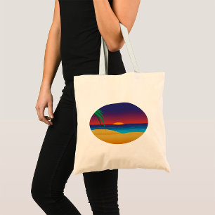 Tropical Sunset Beach Palm Leaves Ocean Waves Tote Bag