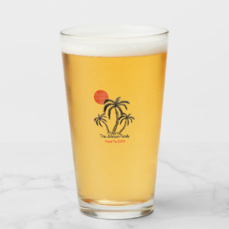 Tropical Sunset Beach Palm Tree Family Vacation Glass