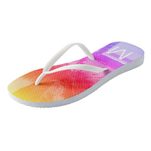 Tropical Sunset Beach & Palm Tree Initial Pink Thongs