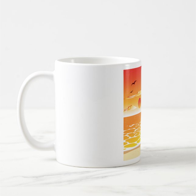 Tropical Sunset Beach Palm Tree Island Coffee Mug (Left)