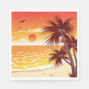 Tropical Sunset Beach Palm Tree Island Napkin