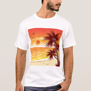 Tropical Sunset Beach Palm Tree Island T-Shirt