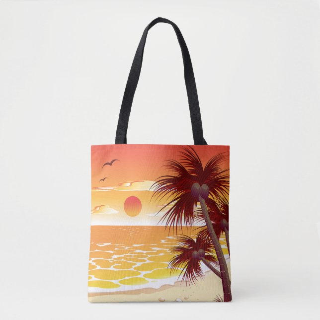 Tropical Sunset Beach Palm Tree Island Tote Bag (Front)
