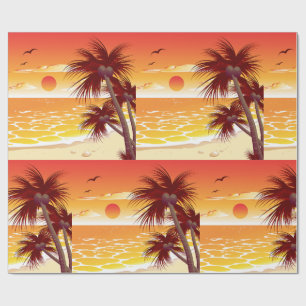 Tropical Sunset Beach Palm Tree Island Wrapping Paper