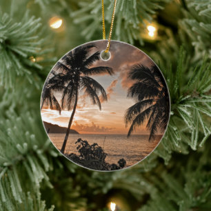 Tropical Sunset Beach Palm Trees Ceramic Tree Decoration