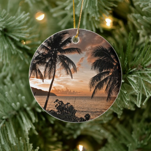 Tropical Sunset Beach Palm Trees Ceramic Tree Decoration (Tree)