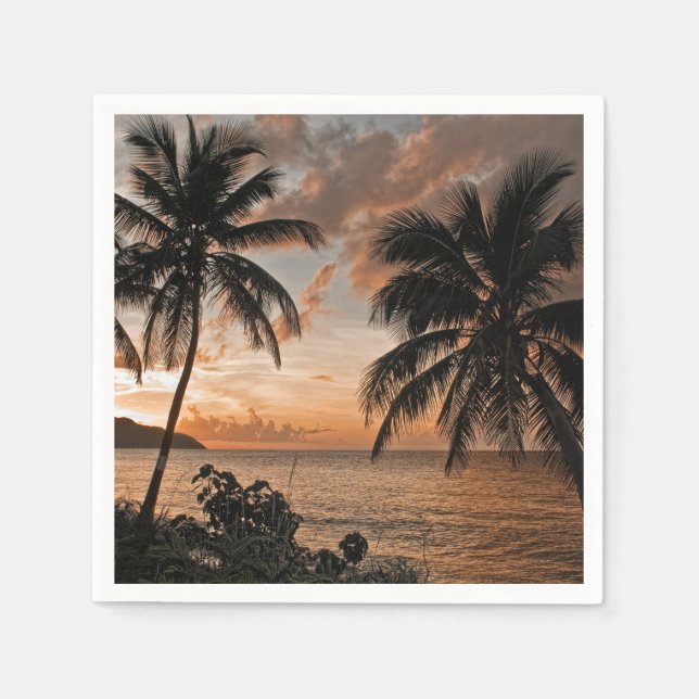 Tropical Sunset Beach Palm Trees Napkin (Front)
