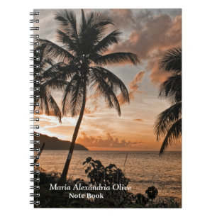 Tropical Sunset Beach Palm Trees Personalise Notebook