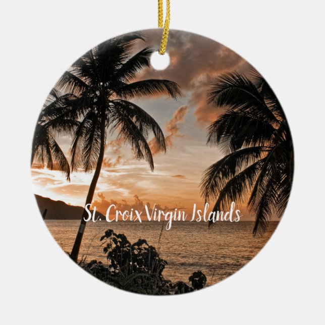 Tropical Sunset Beach Palm Trees USVI Ceramic Ornament (Front)