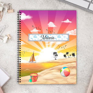 Tropical Sunset Beach, palmtrees & sea customised Notebook