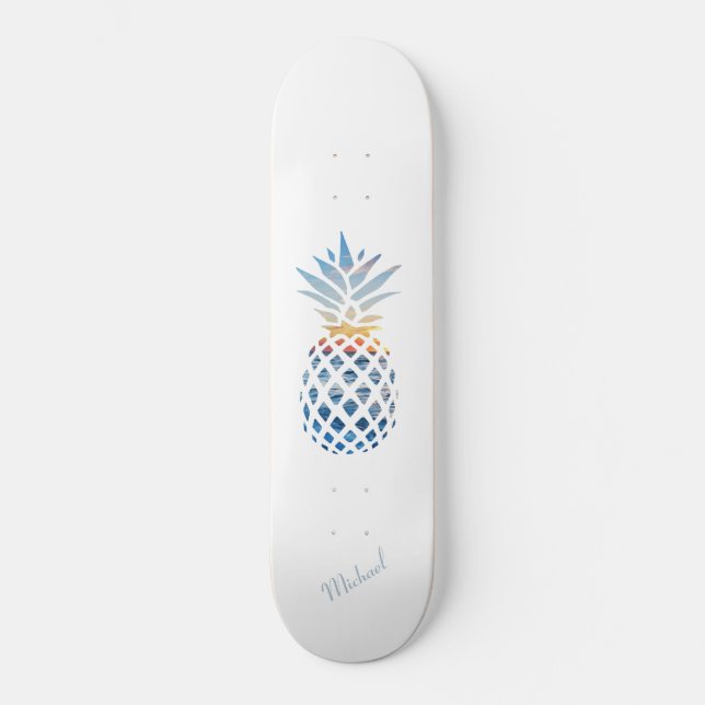 Tropical Sunset Beach Pineapple Custom Skateboard (Front)
