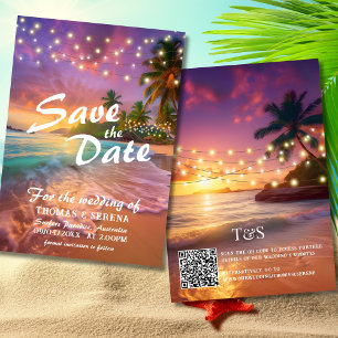 Tropical Sunset Beach QR Code Save The Date Invitation