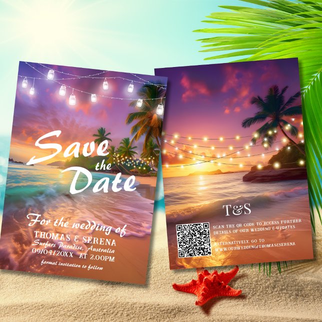 Tropical Sunset Beach QR Code Save The Date Invitation (Creator Uploaded)