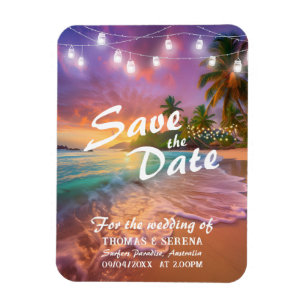 Tropical Sunset Beach QR Code Save The Date Magnet