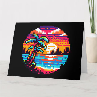 Tropical Sunset Beach Relaxing Pixel Art Paradise Card