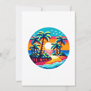 Tropical Sunset Beach Relaxing Pixel Art Paradise Holiday Card